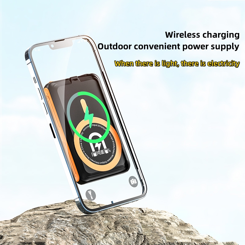 5000mAh Waterproof Orange Solar Wireless Charging Power Bank